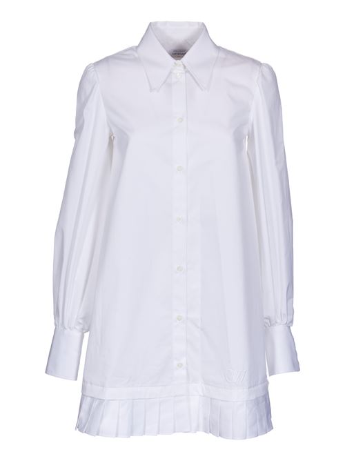 Short shirt dress in white cotton poplin with pleated hem and logo embroidery. Off white | OWDG008S24FAB0010101